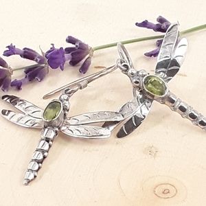 Vtg Sterling Dragonfly Peridot Vera Wolf Earrings